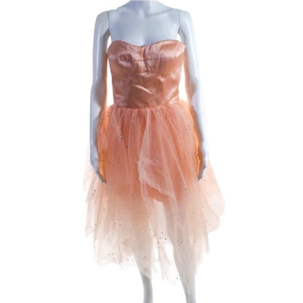 NWOT Sherri Hill Midi Dress Size 10 Pastel Peach Pink Rhinestone Tulle 21246